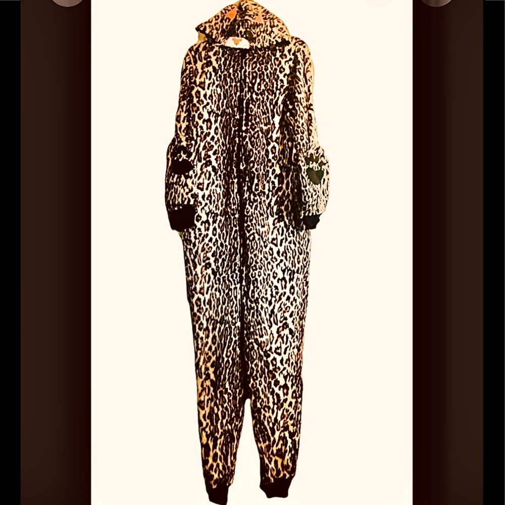 LEOPARD PRINT 1PC. HOODIE PAJAMAS PAW PRINT LEOPARD FACE HOOD ~ WOMENS S TEENS L
